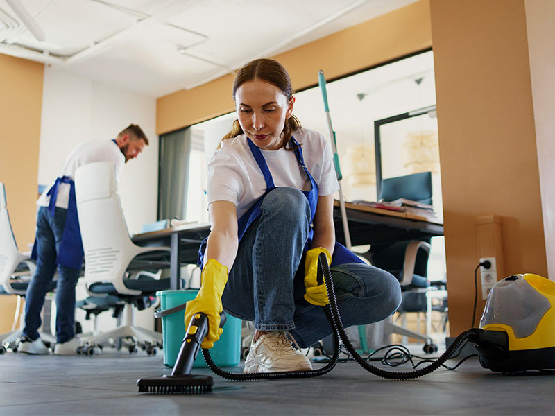 Professional cleaning team at work in an Edinburgh office