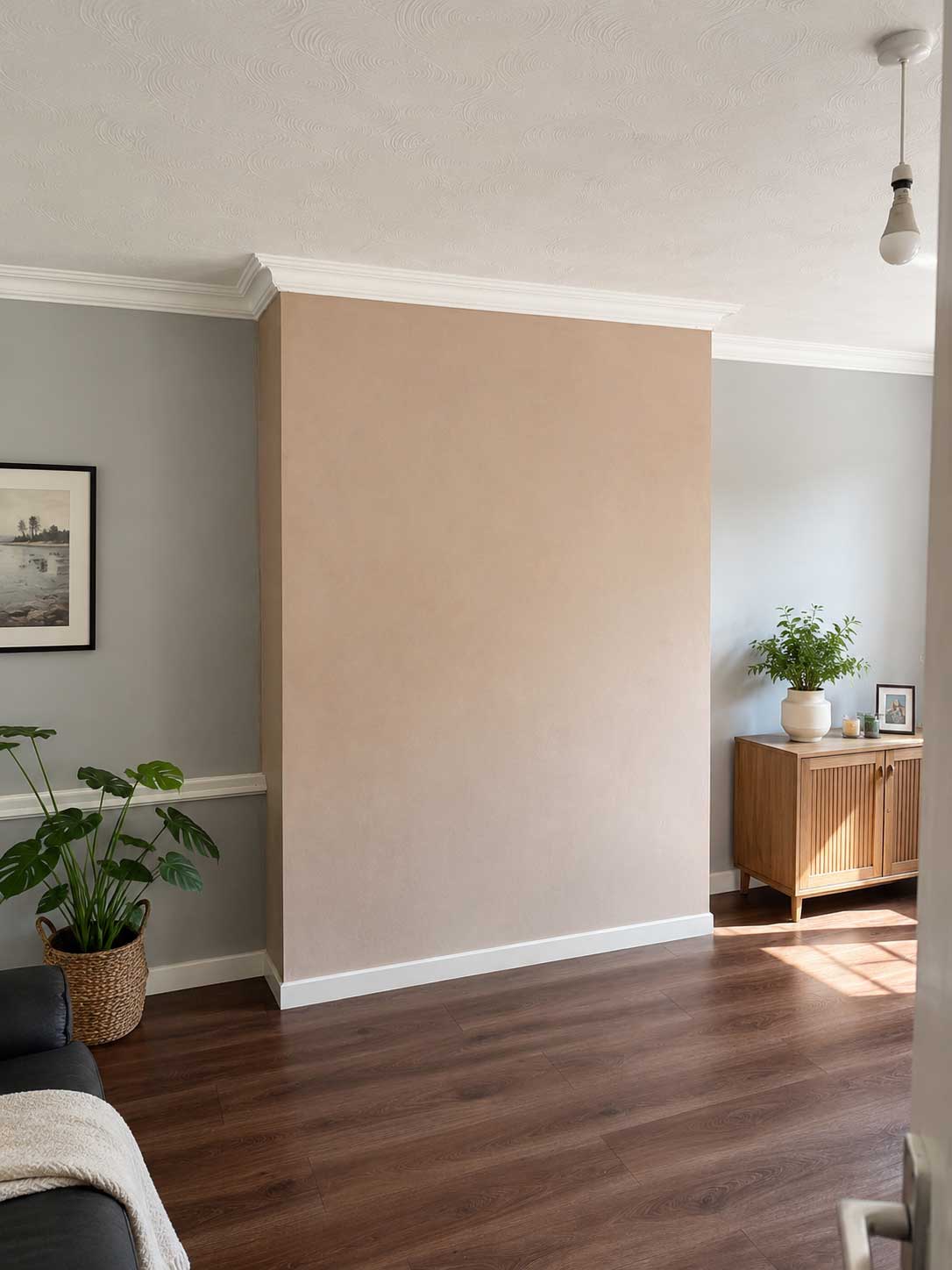 Freshly plastered chimney breast in a living room, ready for painting — Corstorphine, Edinburgh